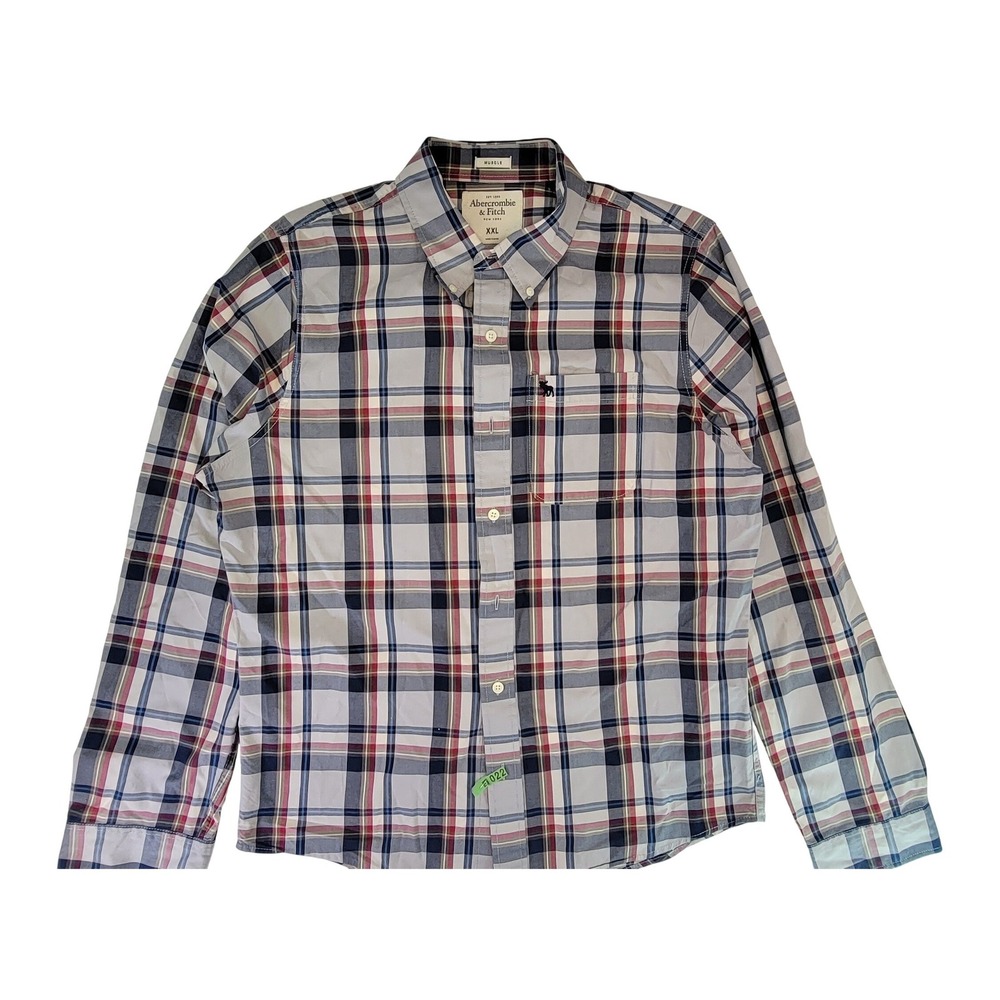 Abercrombie Fitch Mens Muscle Fit Plaid Button Down Shirt XXL Long Sleeve